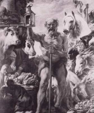 Diogenes mit der Laterne, auf dem Markte Menschen suchend : Laterne, in: Jordaens, Jacob: Diogenes