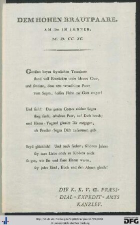 Dem Hohen Brautpaare.