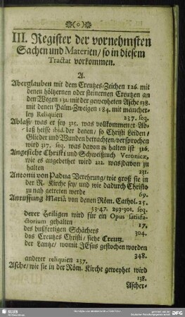 III. Register der vornehmsten Sachen und Materien, so in diesem Tractat