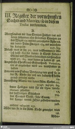 III. Register der vornehmsten Sachen und Materien, so in diesem Tractat