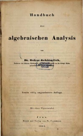Handbuch der algebraischen Analysis