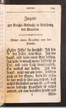 Zugabe zur Beicht-Andacht in Ansehung der Kranken.