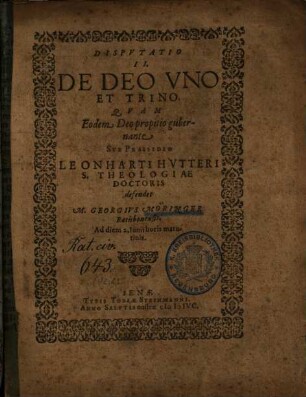 Disputatio II. De Deo uno et trino