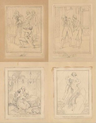 Serie von 9 Vorzeichnungen zu den Stahlstichen der 1840 erschienenen "Göthe-Gallerie" mit Auszügen aus Goethes Werk und Illustrationen. Zeichnungen von dem Sammler Alfred Piet in einem Album zusammengefasst