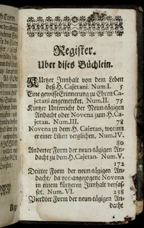 Register. Uber dises Büchlein.
