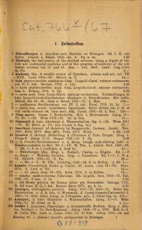 Antiquarischer Katalog ... von Eduard Besold, Universitäts-Buchhandlung in Erlangen : [Sp. m. d. Tit.:] Antiquarischer Katalog ... von Eduard Besold's Antiquarium in Erlangen. 67