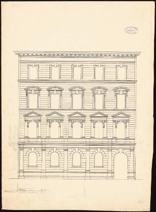 Wohnhaus Falk-Ring, Mainz: Ansicht Fassade 1:25, mit Detailskizze