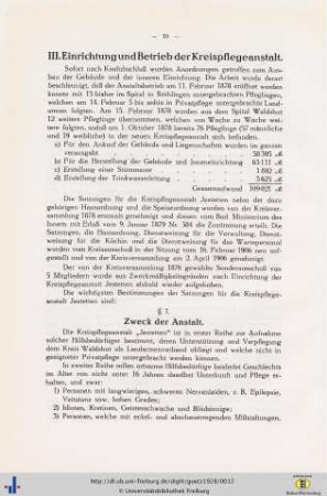 III. Einrichtung und Betrieb der Kreispflegeanstalt.