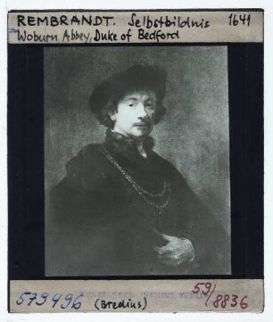 Rembrandt (Nachfolge), Selbstbildnis mit Barett, Goldkette und Medaille (Woburn Abbey)