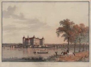 Ansicht von Schloss Moritzburg bei Dresden, aquarellierte Umrißradierung, ca. 1800 : Schloss Morizburg bey Dresden / gez. und gest. von C. G. Morasch. - Dresden : C. G. Morasch , [ca. 1800]. - 1 Kunstbl. : aquarellierte Umrißradierung ; 63 x 44 cm