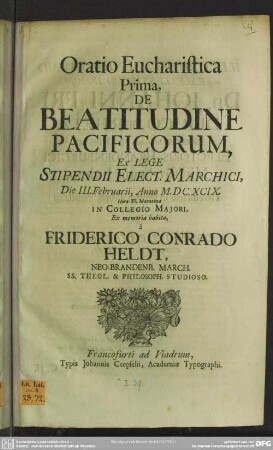 Oratio eucharistica prima, de beatitudine pacificorum ex lege stipendii
