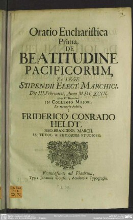 Oratio eucharistica prima, de beatitudine pacificorum ex lege stipendii