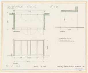 Vaterunser-Kirche Detmolderstraße/Blissestraße, Berlin-Wilmersdorf: Windfang, Grundriss, Schnitt, Ansicht, 1:25