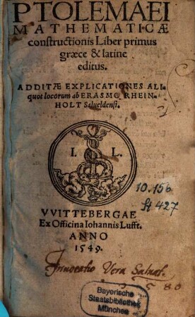 Ptolemaei Mathematicae constructionis Liber primus : graece & latine editus