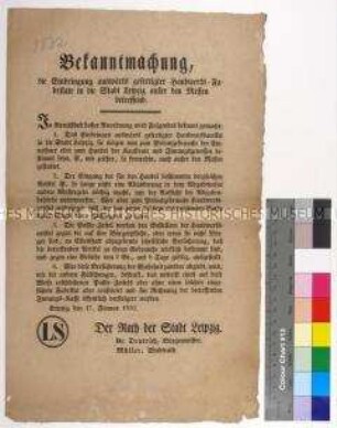 Bekanntmachung des Rates der Stadt Leipzig betreffend den Import von handwerklichen Produkten
