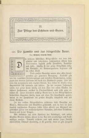 III. Zur Pflege des Schönen und Guten