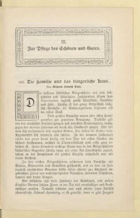 III. Zur Pflege des Schönen und Guten