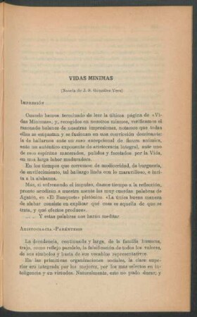 Vidas mínimas - (Novela de J.S. González Vera)