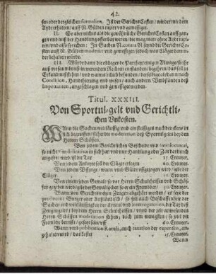 Titul. XXXIII. Von Sportul-gelt und Gerichtlichen Unkosten