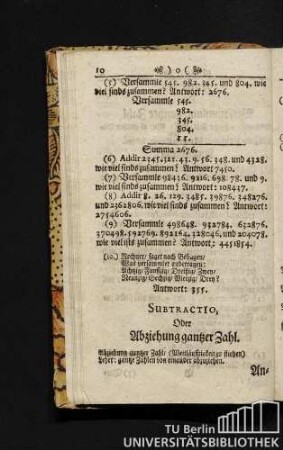 Subtractio, Oder Abziehung ganzer Zahl.