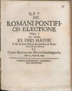 De Romani Pontificis Electione Disput. I.