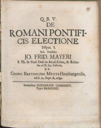 De Romani Pontificis Electione Disput. I.