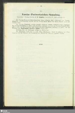 XII. Vereins-Postwertzeichen-Sammlung