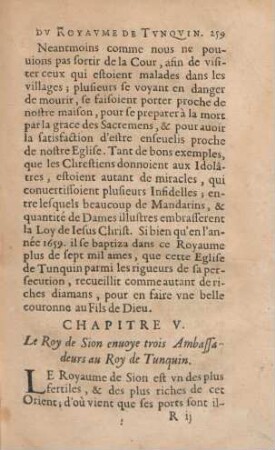 Chapitre V. Le Roy de Sion envoye trois Ambassadeurs au Roy de Tunquin