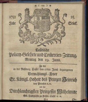 25. Stueck, Montag den 19. Junii 1752