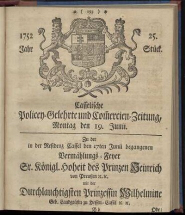 25. Stueck, Montag den 19. Junii 1752