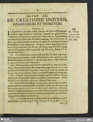 Caput III. De Creatione Universi, Angelorum Et Hominum