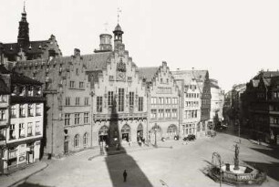 Frankfurt am Main, Römer : Frankfurt am Main. Römer. Ansicht mit Gerechtigkeitsbrunnen vom Römerberg