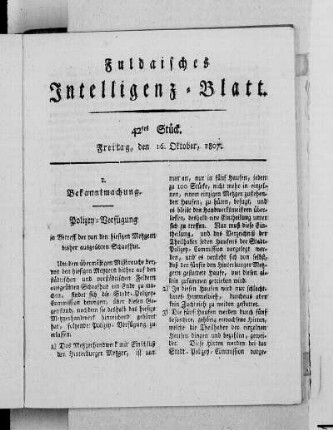42tes Stück, Ausgabe vom 16. Oktober, 1807