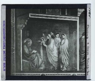 Giotto, Freskenzyklus zum Leben des Johannes (Florenz, S. Croce, Peruzzi-Kapelle),Giotto, Freskenzyklus zum Leben des Johannes: Geburt und Namensbung Johannes des Täufers : Ausschnitt