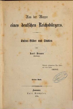 Aus der Mappe eines deutschen Reichsbürgers : Kultur-Bilder und Studien. 3.