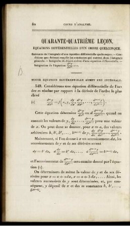 Equations différentielles d'un ordre quelconque ... Intégration de quelques équations d'un ordre quelconque, - des équations linéaires sans second membre, - de l'équation linéaire compléte ...