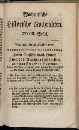 XXXXIII. Stück. Bayreuth, den 21 October 1767.
