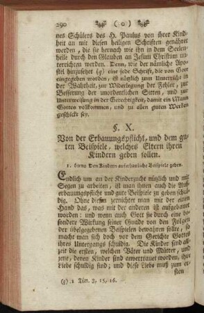 §. X. Von der Erbauungspflicht, und dem guten Beispiele, welches Eltern ihren Kindern geben sollen