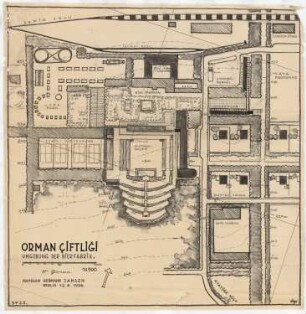 Parkanlage für Atatürk Orman Ciftligi bei Ankara: Teil der Parkanlage bei der Bierfabrik, Lageplan 1:500