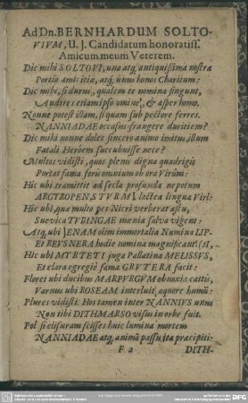 Ad Dn. Bernhardum Soltovium, , U. J. Candidatum honoratiss. Amicum meum Veterem.