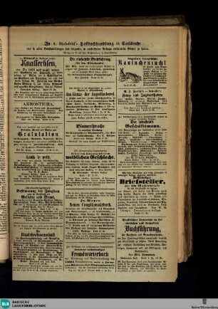 Karlsruher Tagblatt, In A. Bielefeld's Hofbuchhandlung in Carlsruhe und in allen Buchhandlungen sind folgende, in verbesserter Auflage erschienene Bücher zu haben.