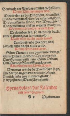 Hyrna volget/ dat Kalender mit synen Figuren.