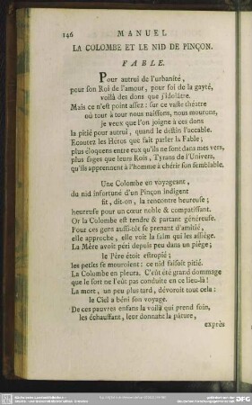 La Colombe Et Le Nid De Pinçon. Fable