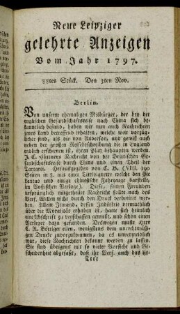 88tes Stück. Den 3ten Nov.