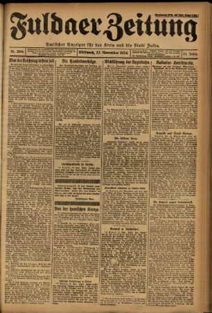 Erste Ausgabe vom Mittwoch, den 12. November 1924.