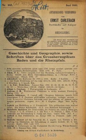 Antiquarisches Bücherverzeichnis. 182. 1891