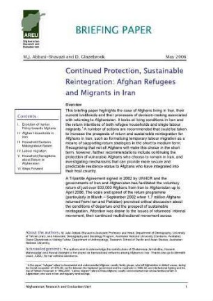 Continued protection, sustainable reintegration : Afghan refugees and migrants in Iran