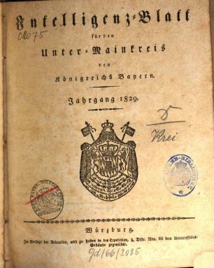 Intelligenzblatt für den Unter-Mainkreis des Königreichs Bayern. 1829