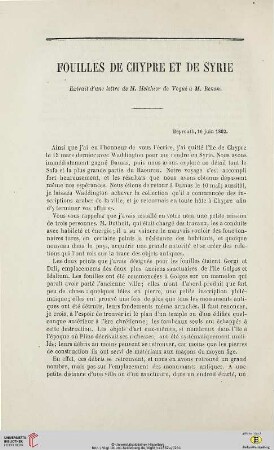 N.S. 6.1862: Fouilles de Chypre et de Syrie : Extrait d'une lettre à M. Melchior de Vogüé à M. Renan