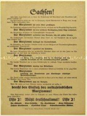 Aufruf der Deutschnationalen Volkspartei zur sächsischen Landtagswahl 1929